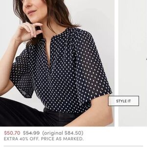Ann Taylor clip shirred split neck popover